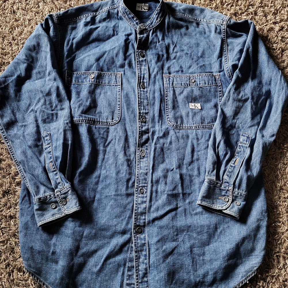 Vintage Calvin Klein Blue Denim Button Down Long Sleeve Shirt